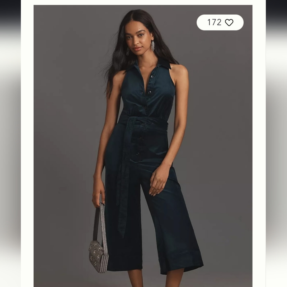 NWT Maeve Velvet Halter Crop Jumpsuit